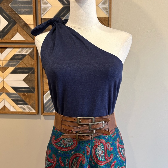 Ralph Lauren Purple Label Tops - Ralph Lauren Collection One-Shoulder Sleeveless Navy Linen Tank Top size Medium